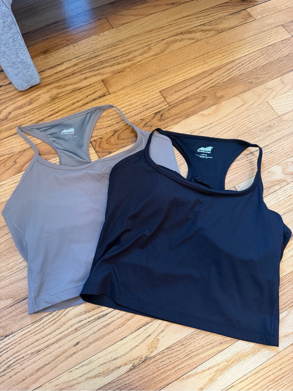 Avia Racerback Crop Sports Bra Duo - Black & Taupe